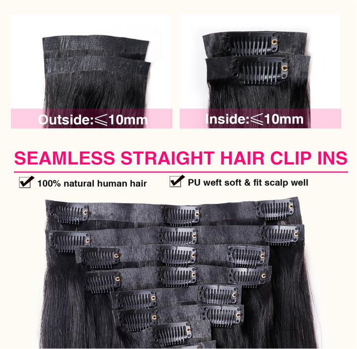 Seamless Invisible Silky Straight Clip In Extensions (7pcs) - Glossyfinds