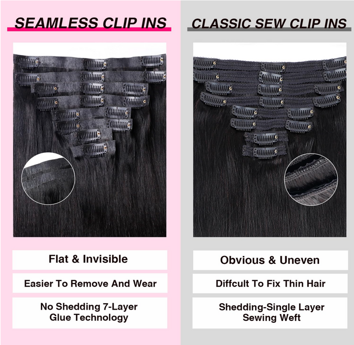 Seamless Invisible Silky Straight Clip In Extensions (7pcs) - Glossyfinds