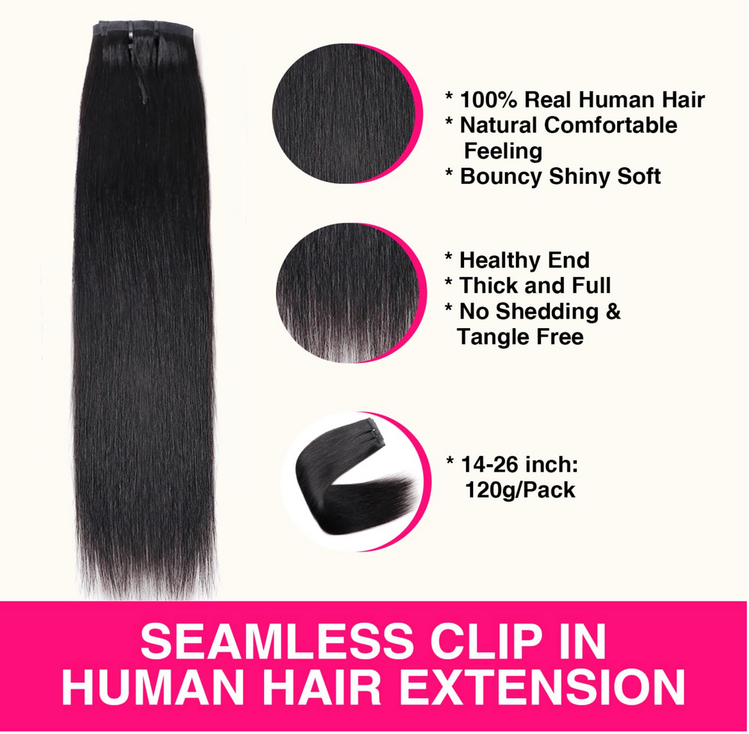 Seamless Invisible Silky Straight Clip In Extensions (7pcs) - Glossyfinds